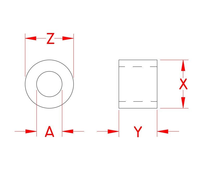 Aluminum Stop Sleeve, swage sleeve, A0754-0001, A0754-0002, A0754-0003, A0754-0004, A0754-0005, A0754-0006, A0754-0007, Line Drawing